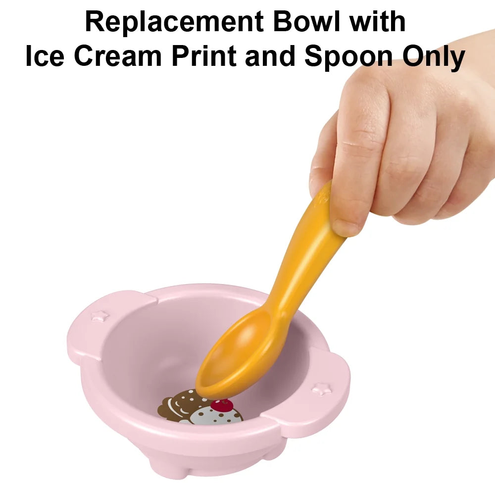 Pink Bowl with Ice Cream Print and Yellow Spoon L3783