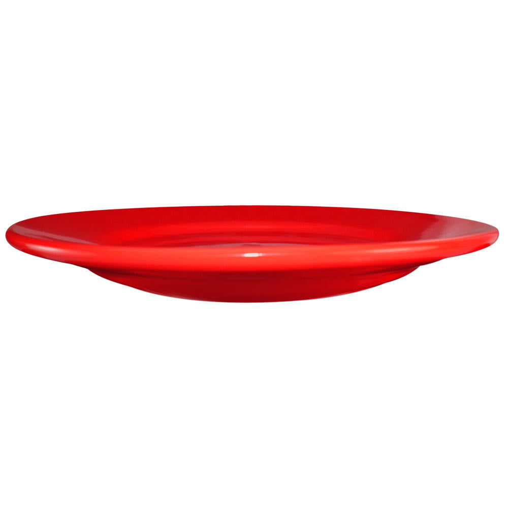 Crimson Red Stoneware Rolled Edge Wide Rim Plate - 12/Case N725