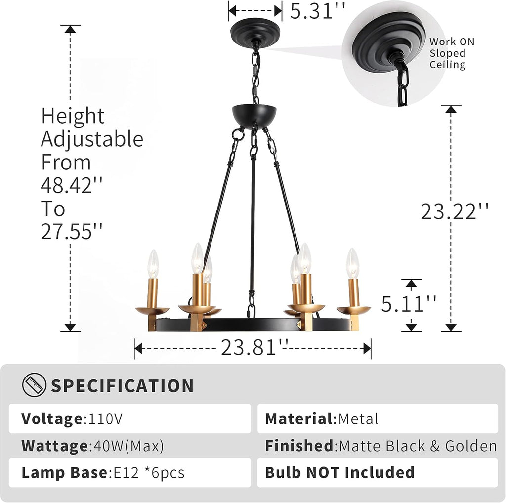 Black 6-Lights Round Wagon Wheel Chandelier Z400