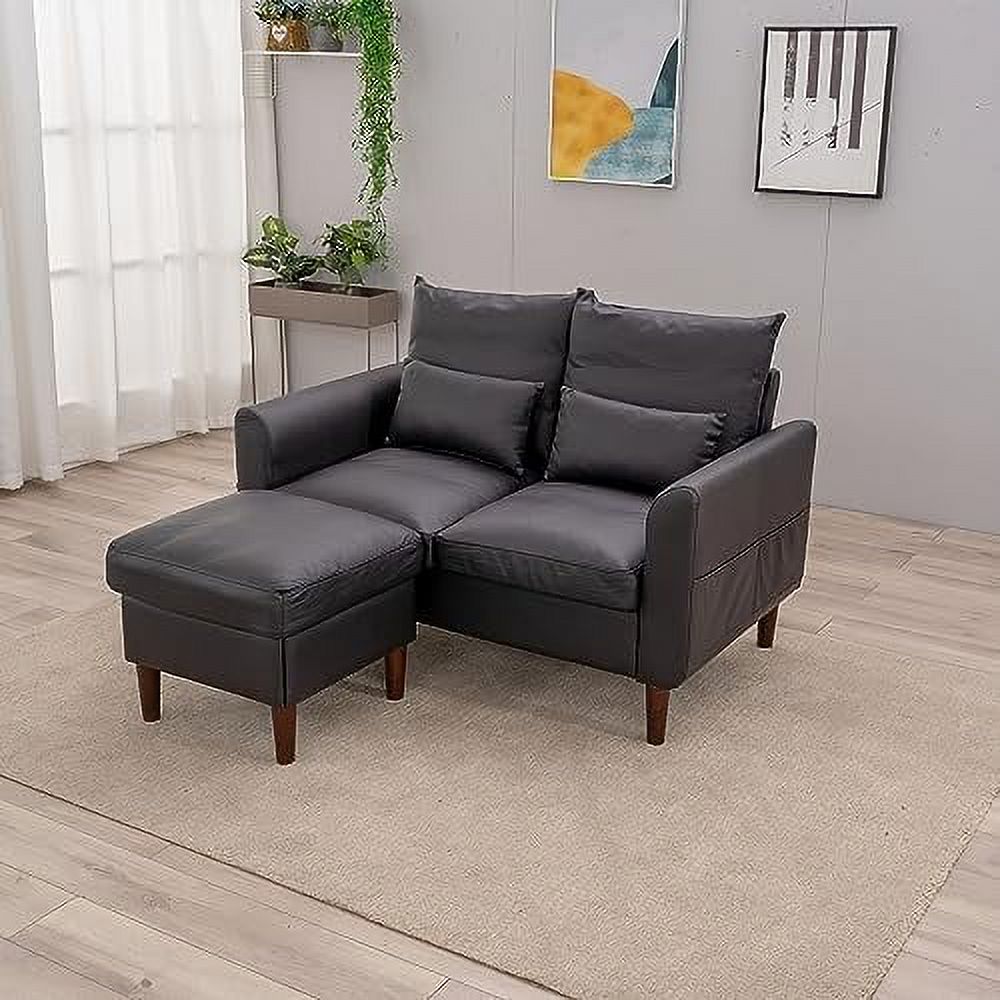 Black Faux Leather 2-Seater Sofa with Wood Leg C275028