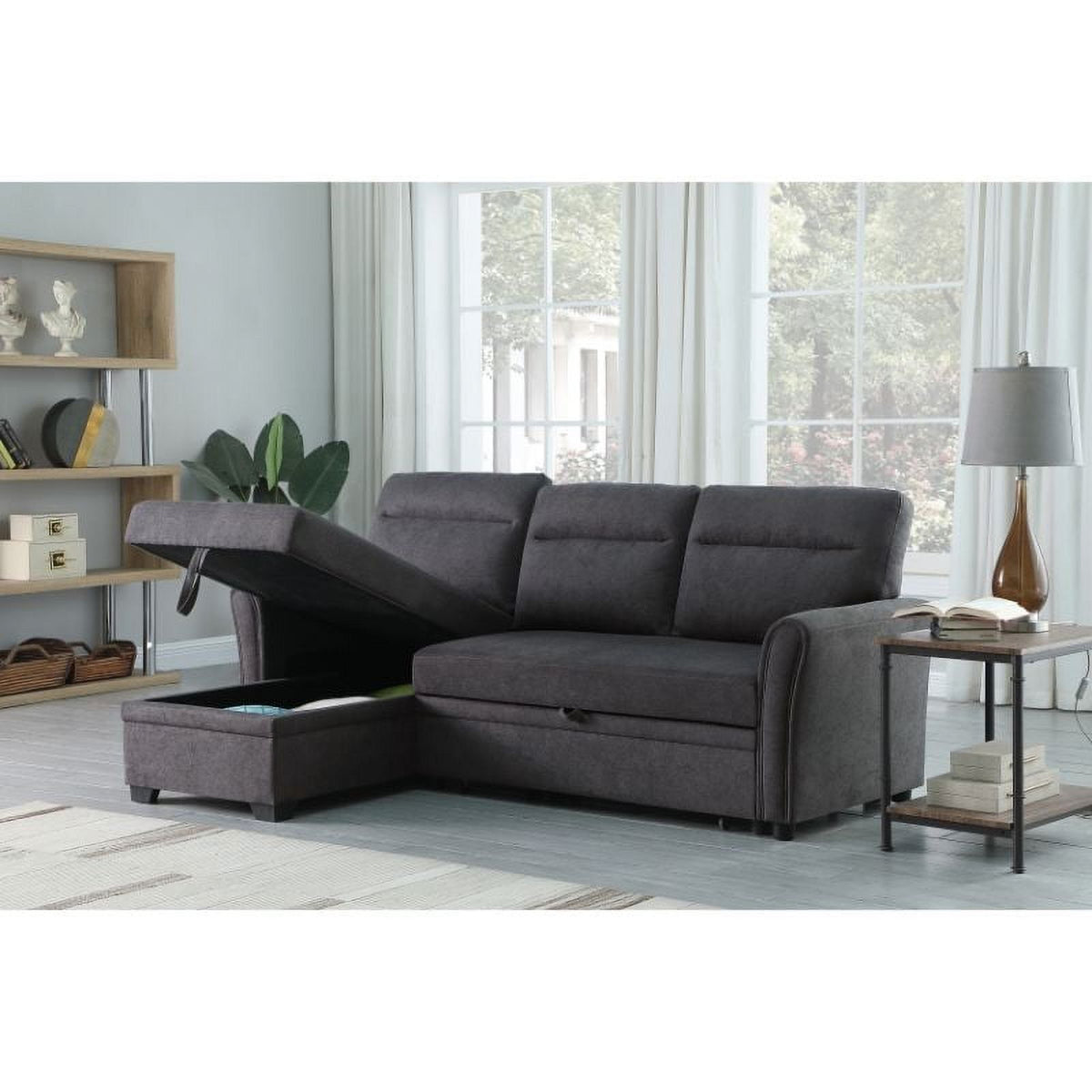 Dark Gray Fabric Sectional Sofa Sleeper Bed D746674