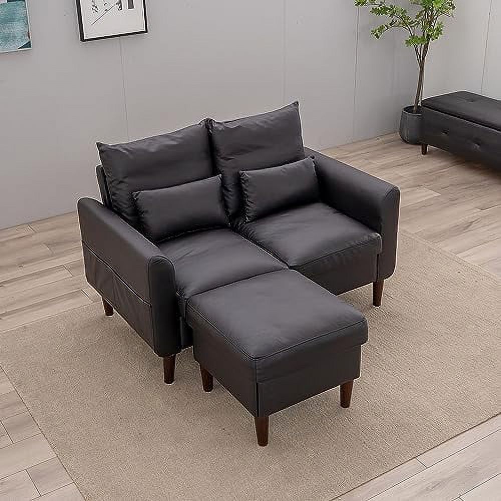 Black Faux Leather 2-Seater Sofa with Wood Leg C275028