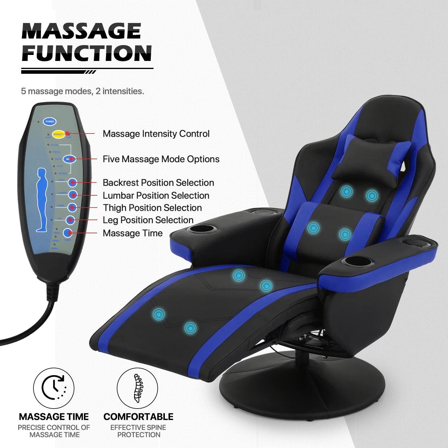 Blue Massage Gaming Recliner Chair with Speaker I3668