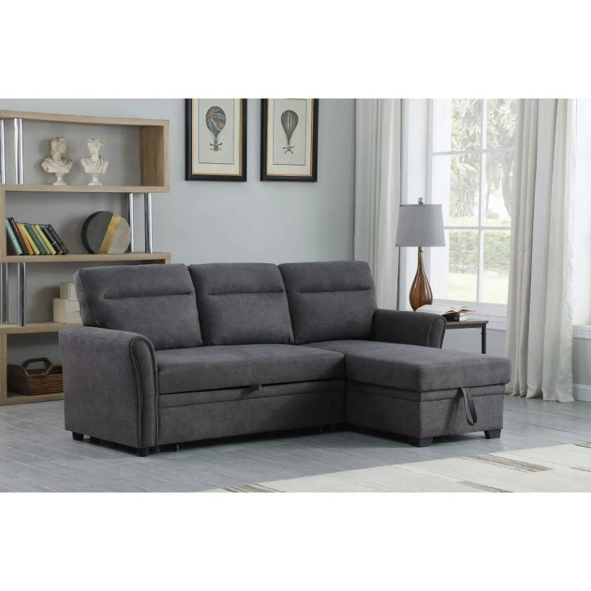 Dark Gray Fabric Sectional Sofa Sleeper Bed D746674