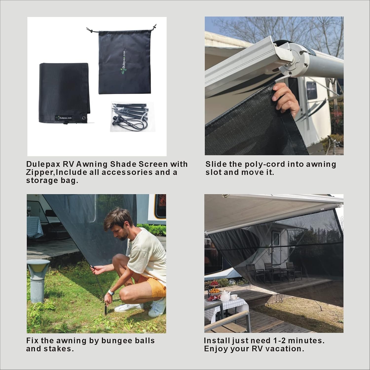 RV Awning Shade Screen with Zipper 8'X13'3'' Universal with Complete Kits Z404