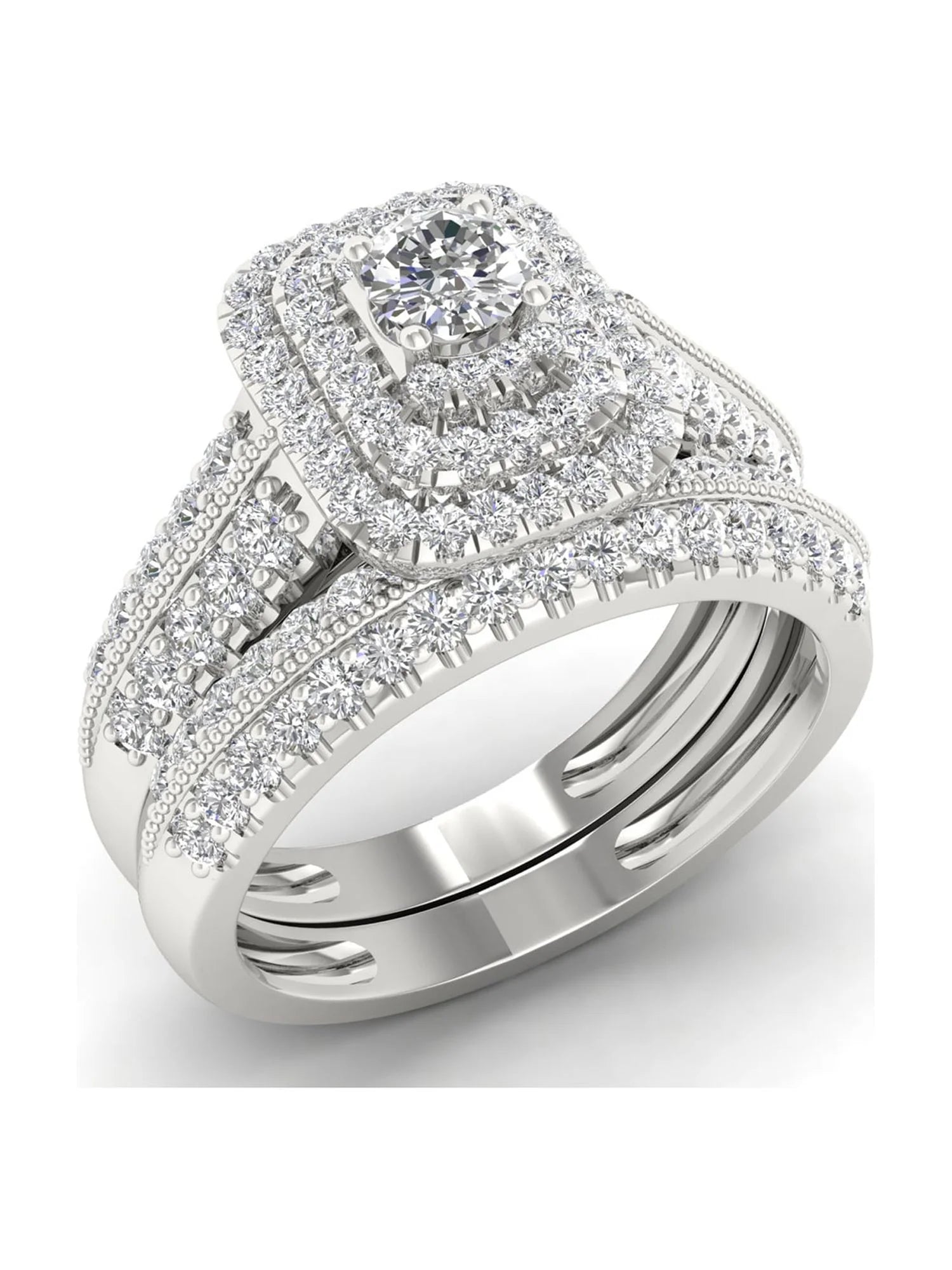 14K White Gold Diamond Halo Engagement Ring Set U395