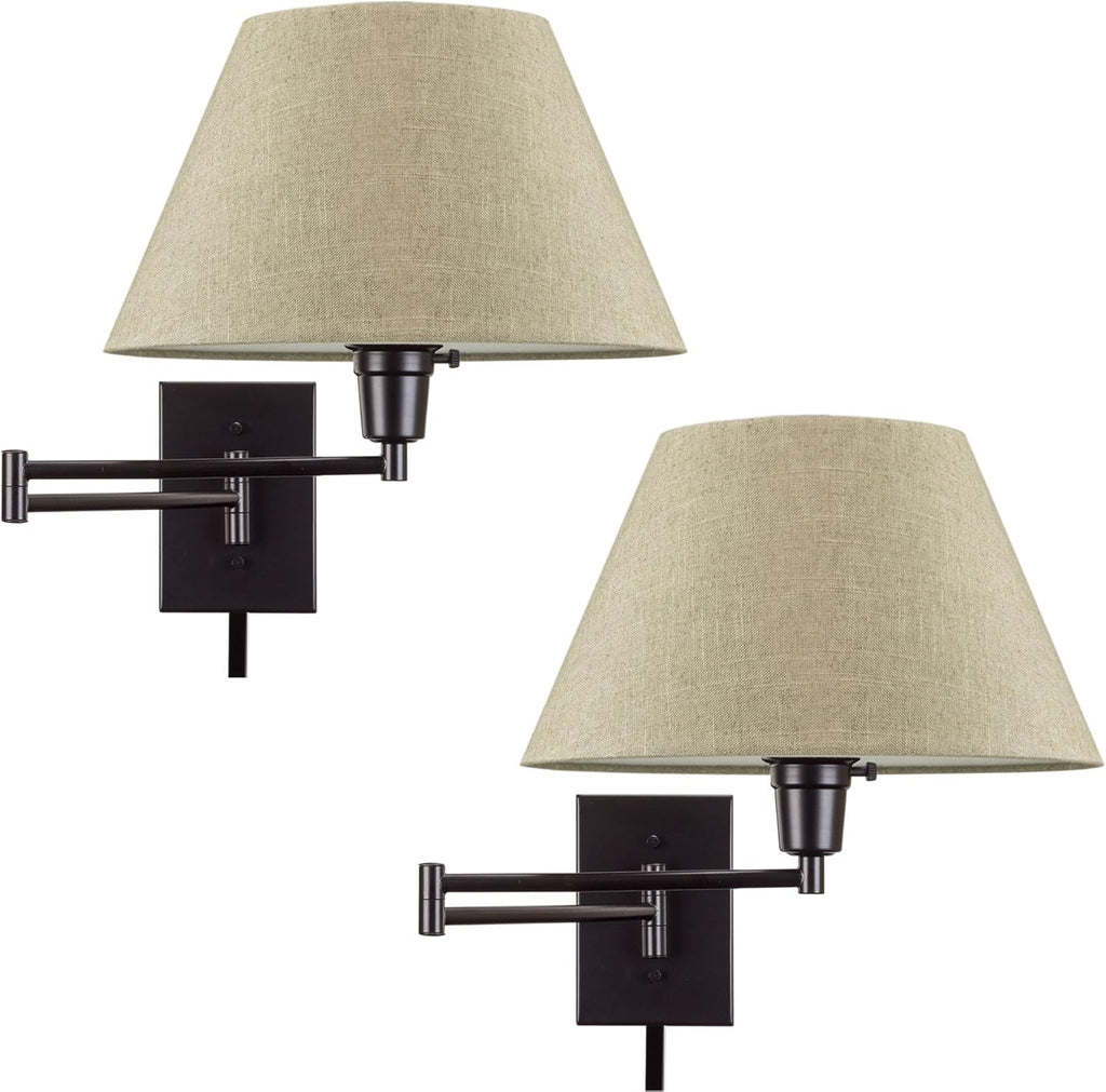 13 Swing Arm Wall Lamp with Fabric Shade, Black Finish, 2-Pack Q70174