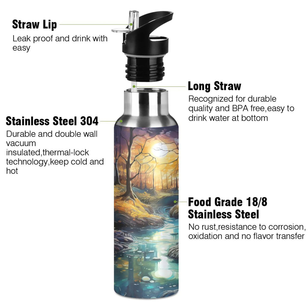Stainless Steel Insulated Thermos Vacuum Flask Water Bottle with Straw Lid S5360