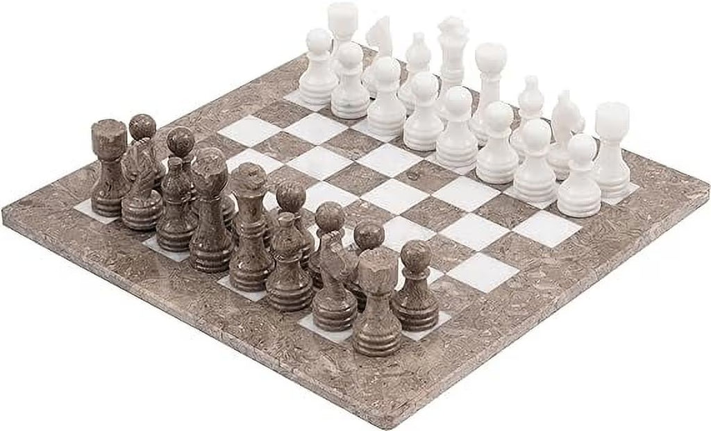 Marble Chess Set 15 Inches Grey Oceanic and White Handmade Chess Sets H615