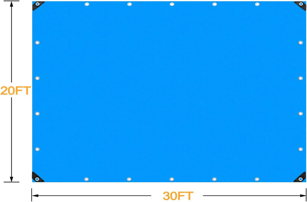 Blue 20x30 Heavy Duty Waterproof Tarpaulin with Metal Grommets W8421