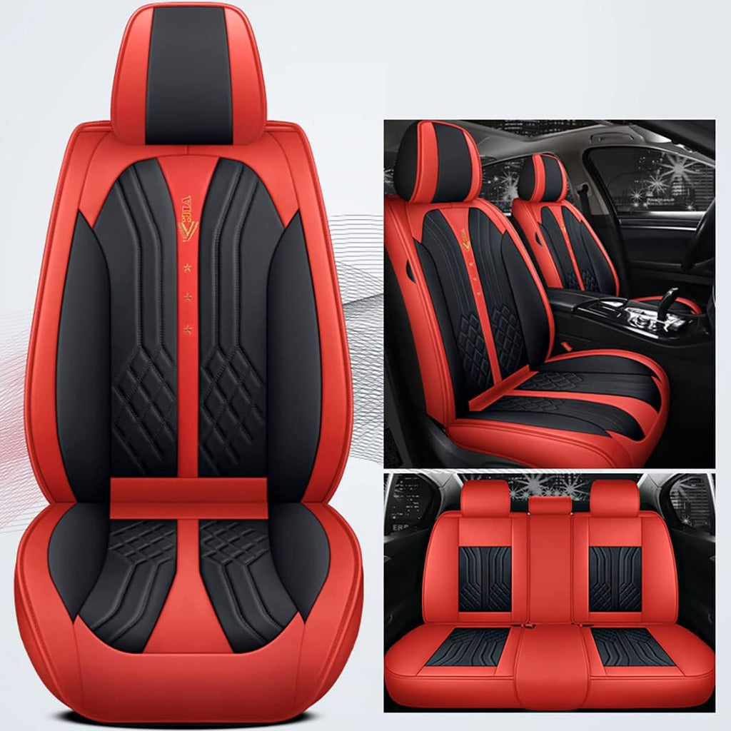 Black&Red 5 Seats Full Set Synthetic Leather Car Seat Cushion Protector A373042
