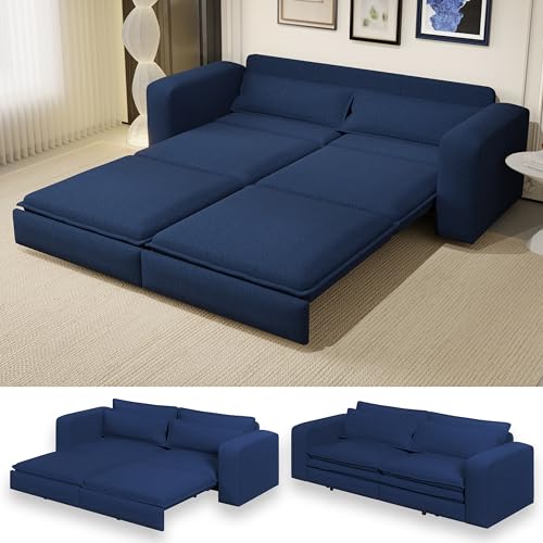 Blue 3 Seater Pull Out Sofa Bed with 2 Pillows Z893953