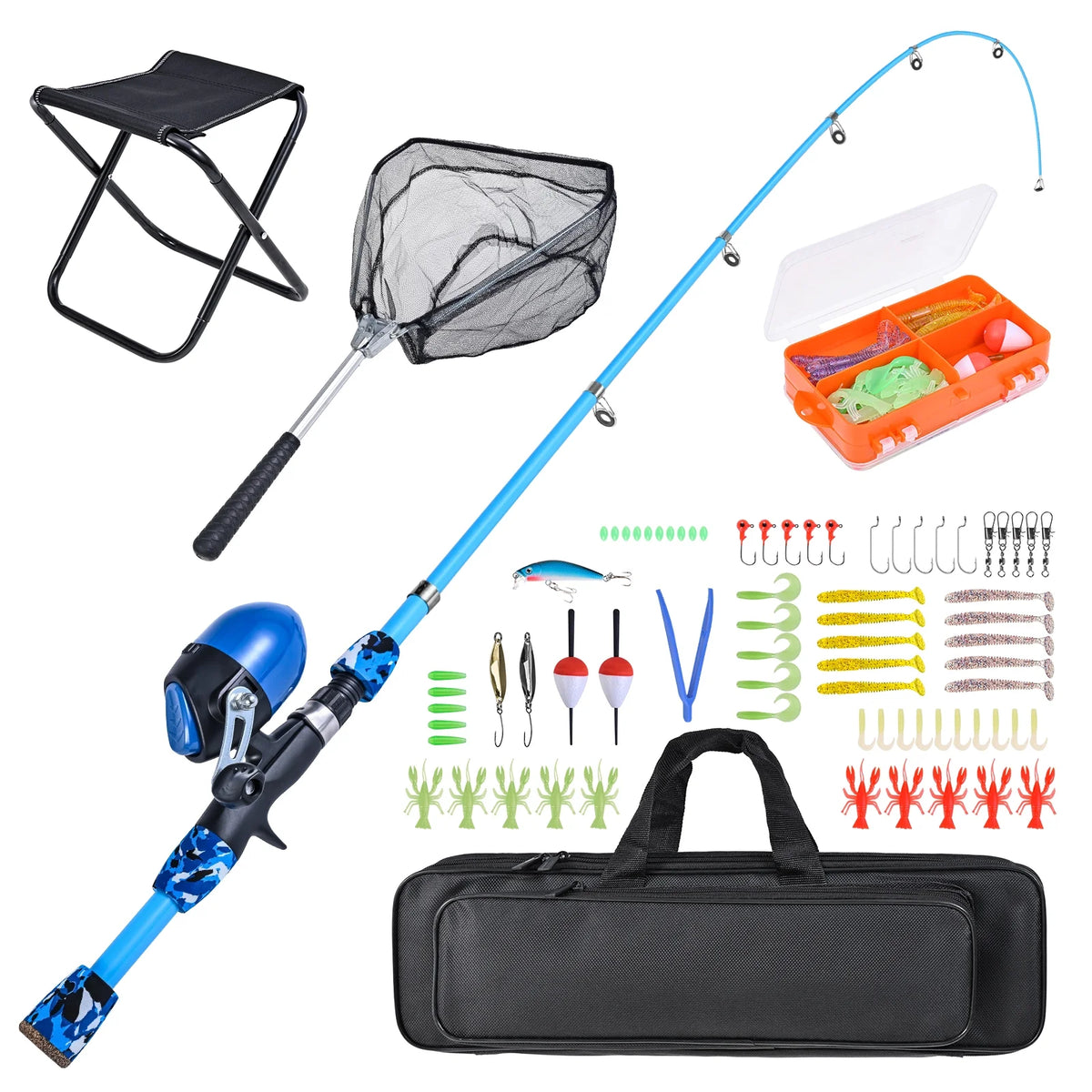 Fishing Kit with Rod, Reel, Stool, Landing Net, and Tackle Box G7164