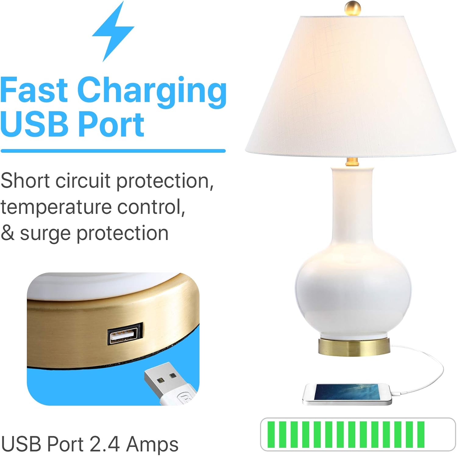 White/Brass Gold Ceramic/Iron LED Lamp Q54001