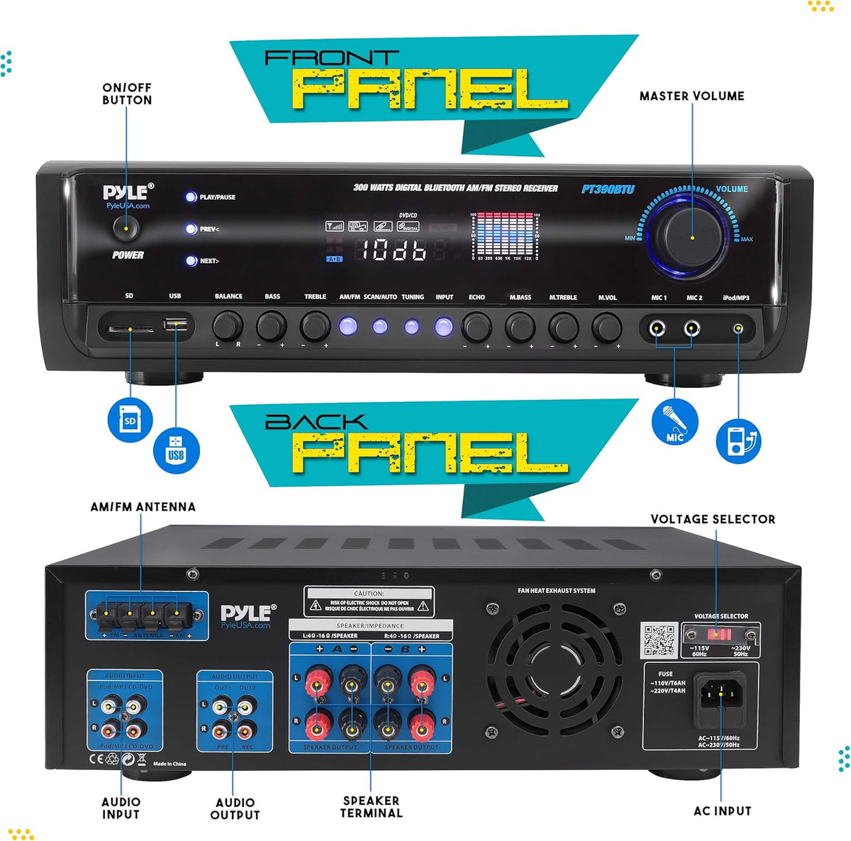 300W 4 Channel Bluetooth Power Amplifier System O9707