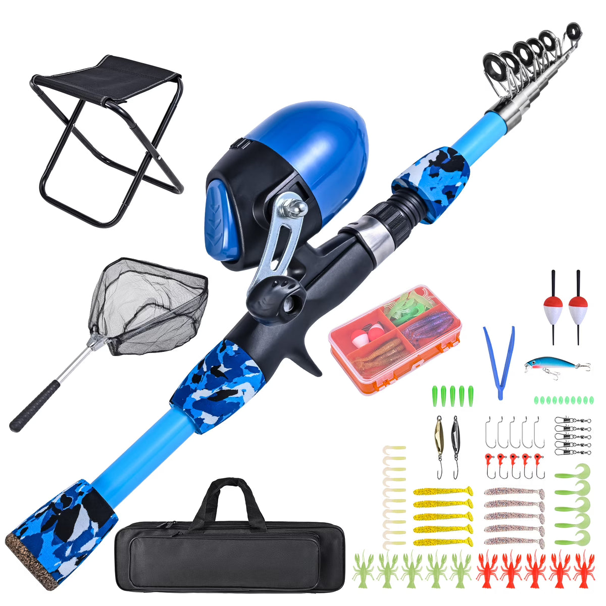 Fishing Kit with Rod, Reel, Stool, Landing Net, and Tackle Box G7164