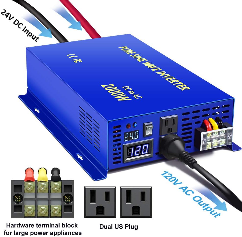 2000 Watt Pure Sine Wave Power Inverter 24V DC to 120V AC H780