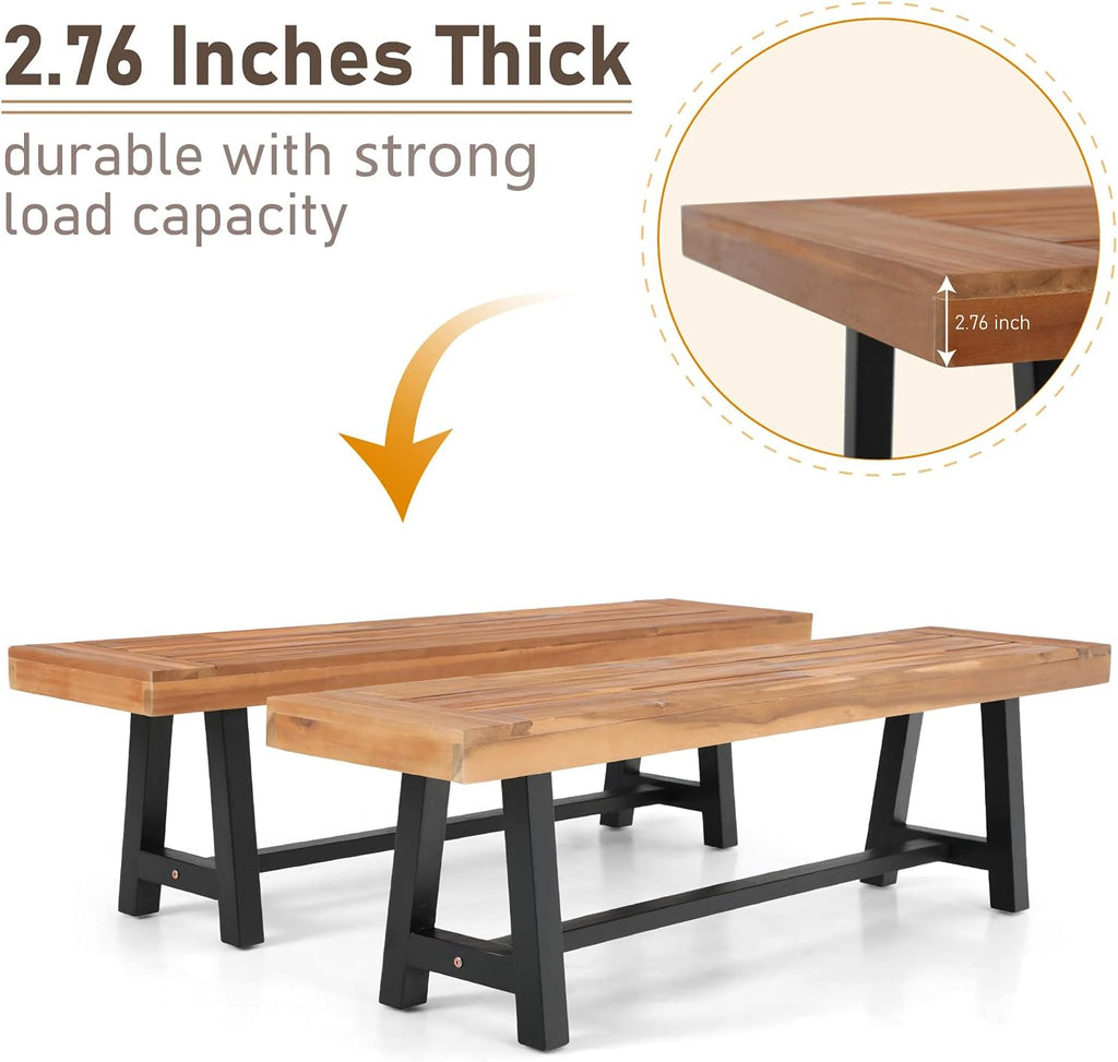 Outdoor Patio Bench Set of 2 Acacia Wood 63 Long Rectangular Dining Bench B1734