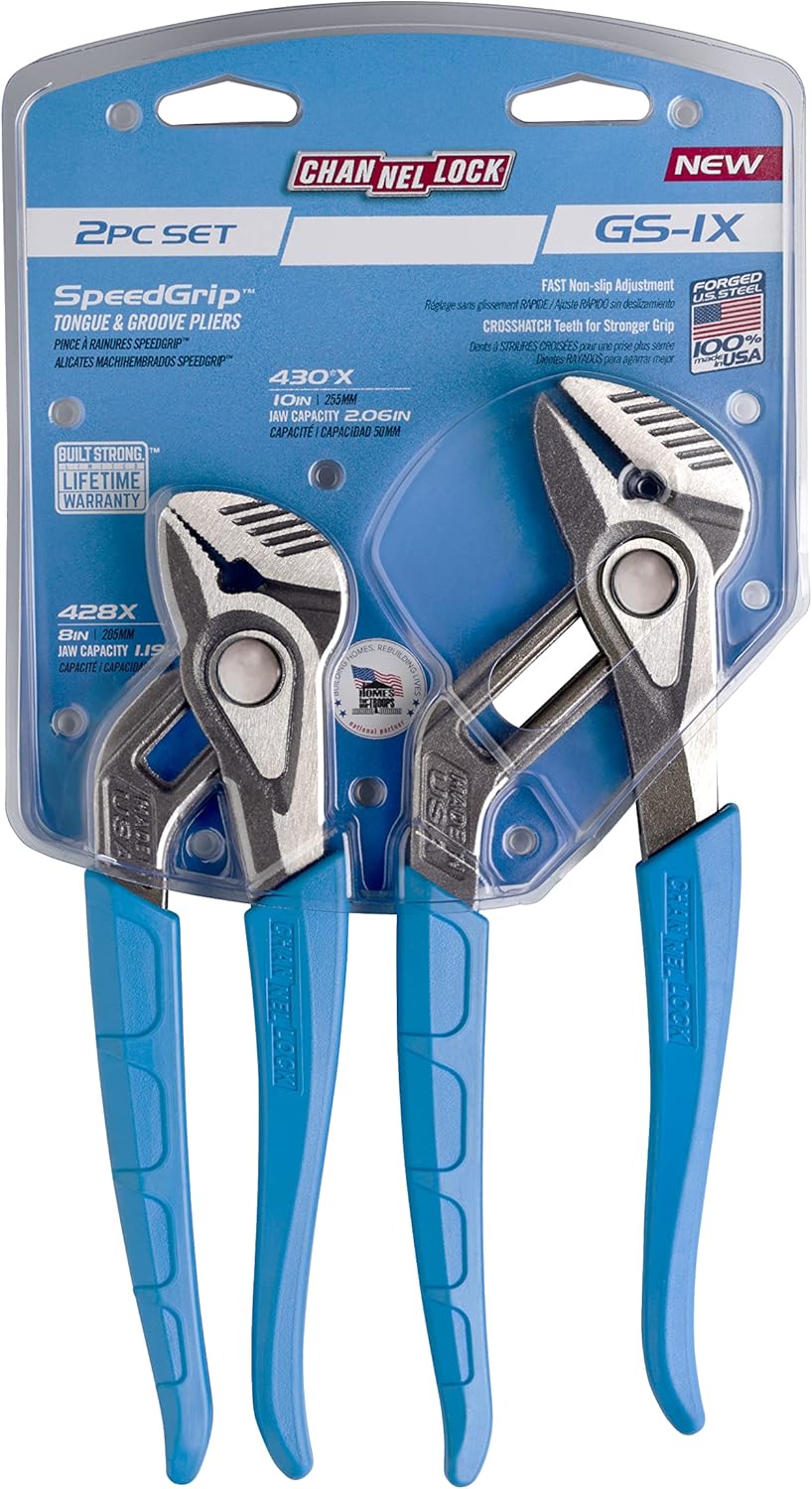 2pc Tongue & Groove Pliers Set, Forged High Carbon Steel F976034