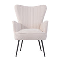 White Upholstered Fabric Accent Chair with Wooden Legs H661