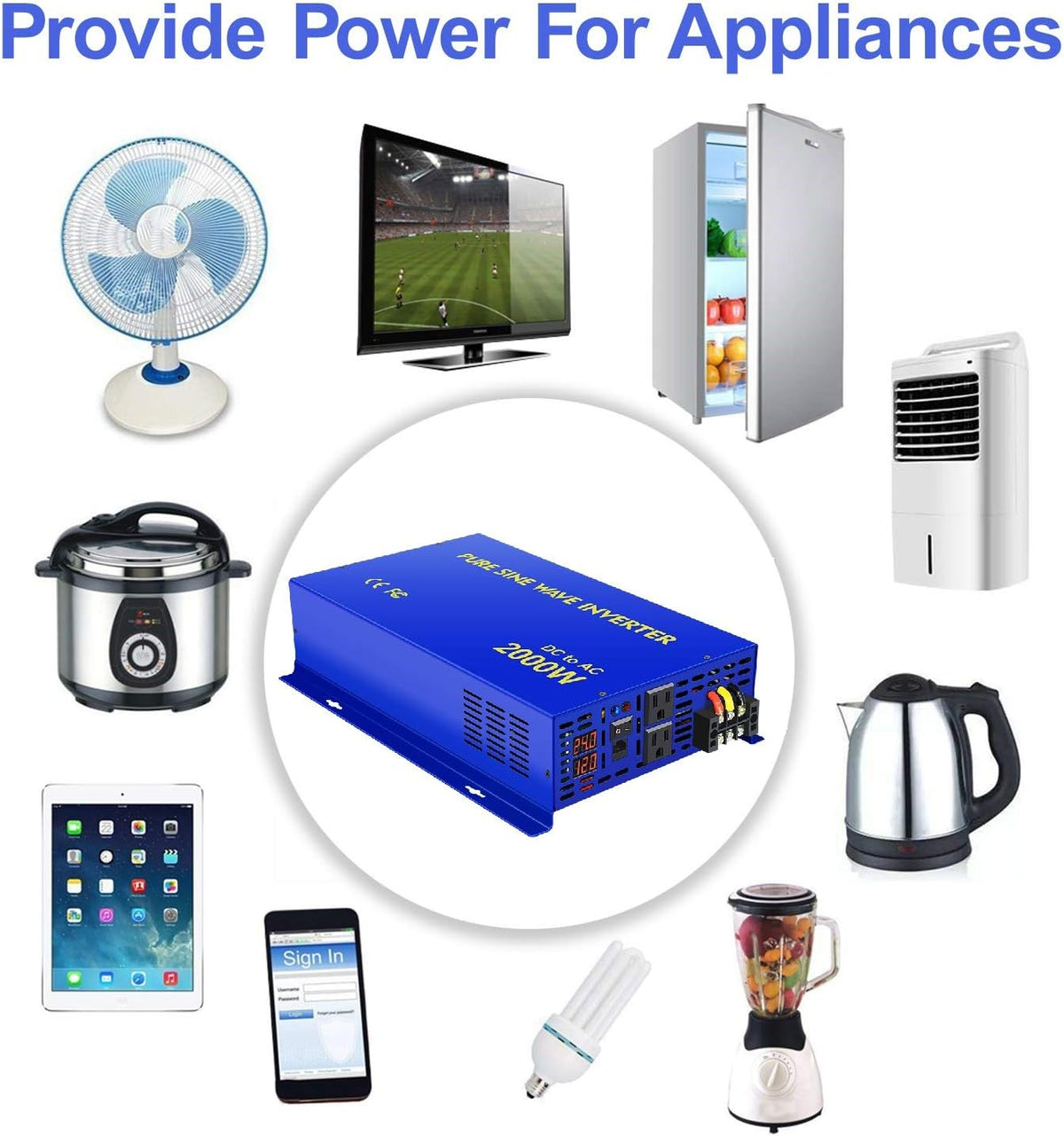 2000W Pure Sine Wave Power Inverter 24V DC to AC 120V with Remote Switch Z87595