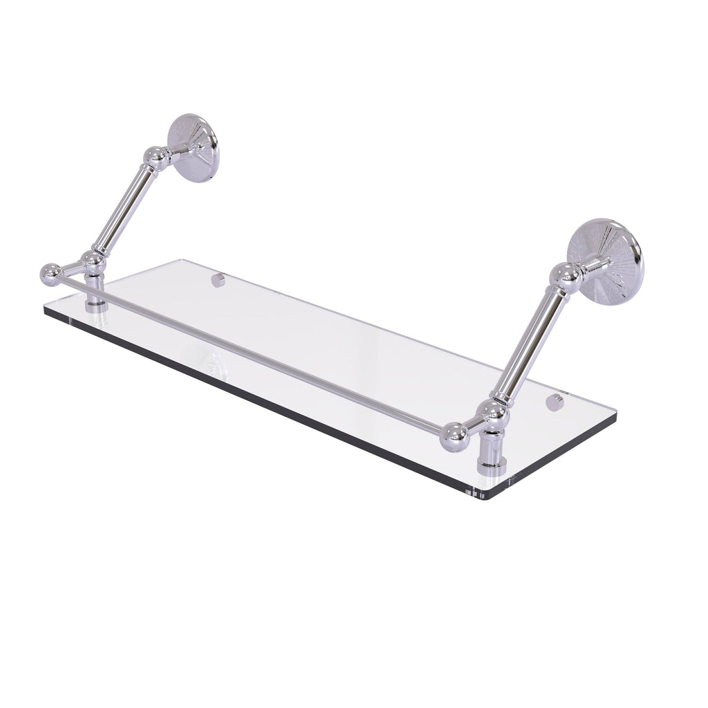 Polished Chrome Floating Glass Shelf with Gallery Rail - 24 inch A121