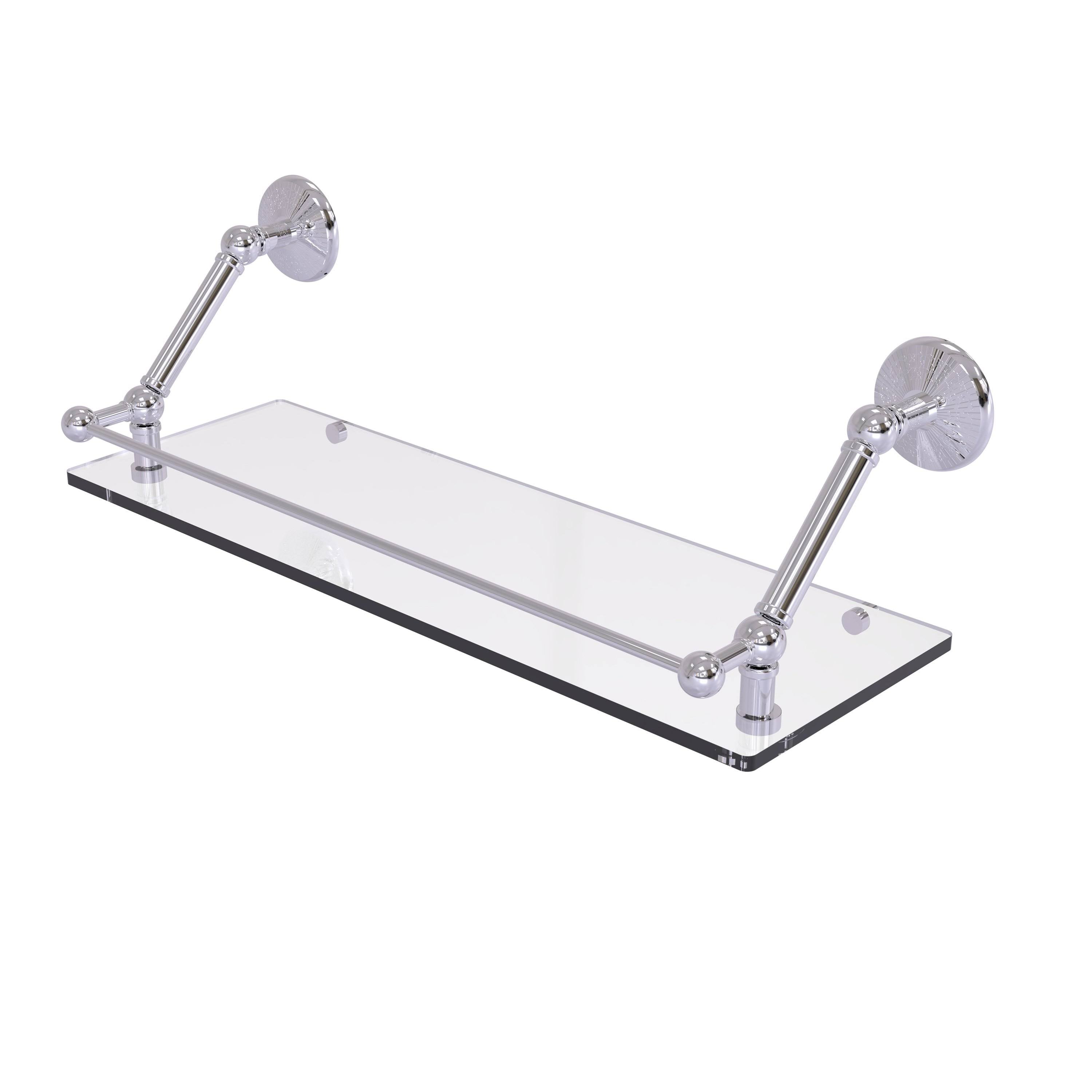 Polished Chrome Floating Glass Shelf with Gallery Rail - 24 inch A121