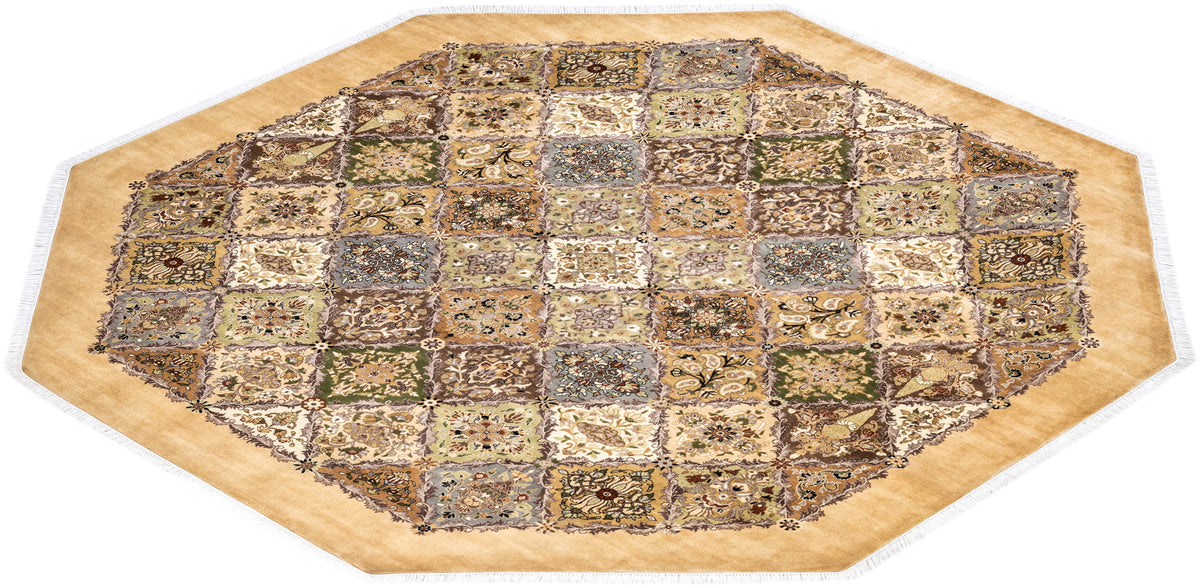 Hand-Knotted Wool Yellow Octagon Area Rug 8' 1" x 8' 1" J278