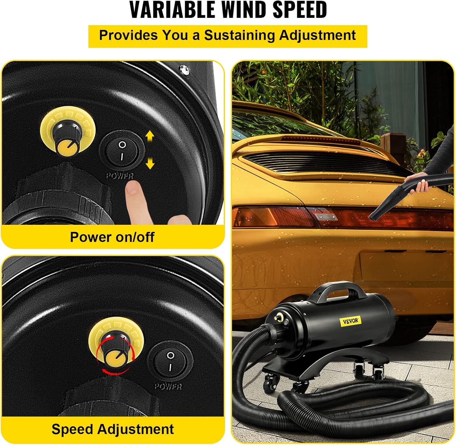 8.0HP 320 CFM 110V Car Dryer Air Blower with Casters, 33 Ft Hose, 2 Nozzles R675