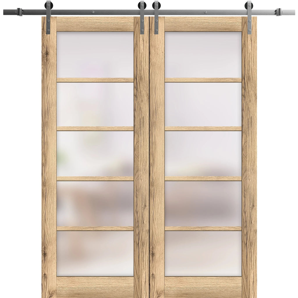 Oak Double Barn Door 36 x 80 inches with Stainless Steel Rail Hangers Q5887