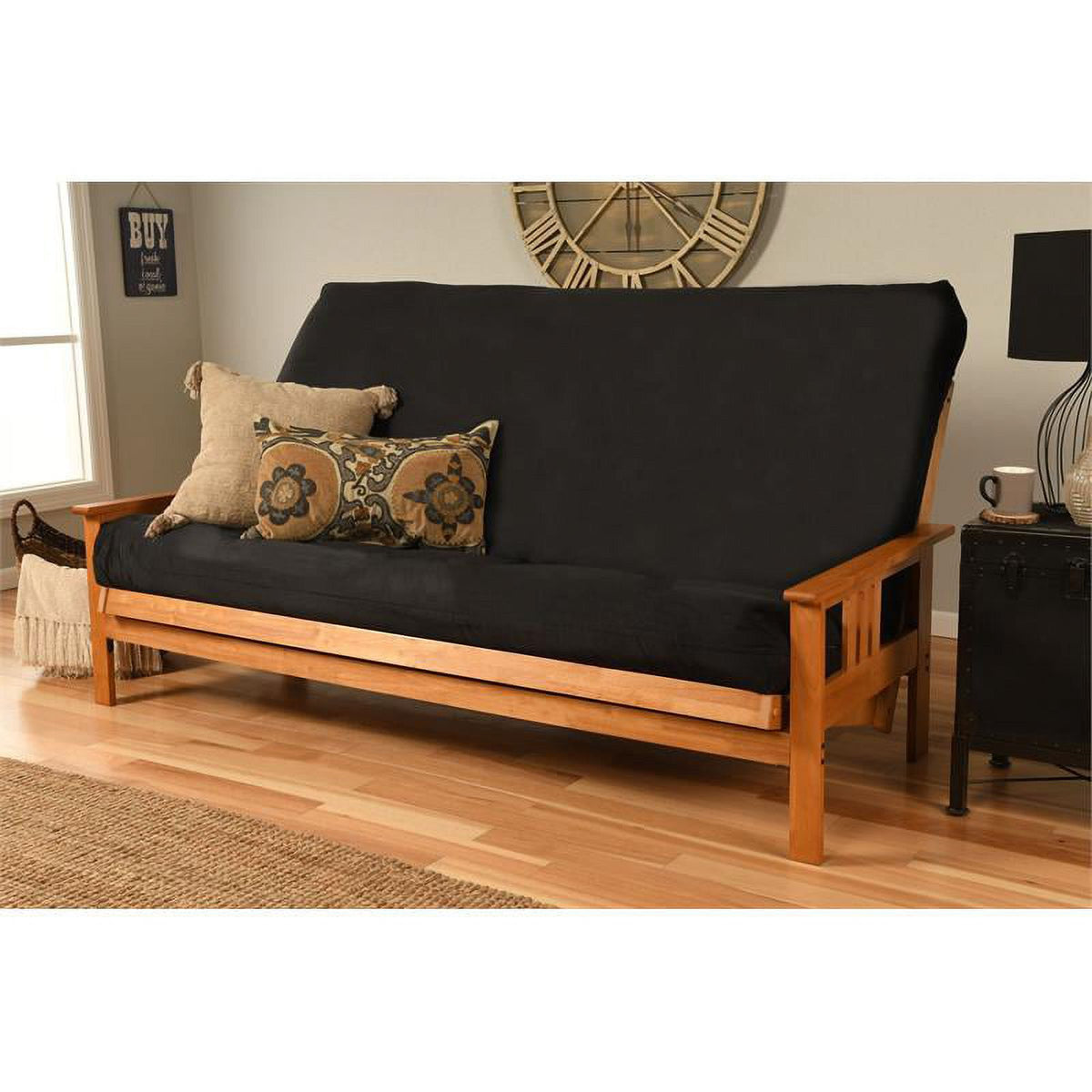 Queen Size Polyester Futon Cover in Suede Black B452