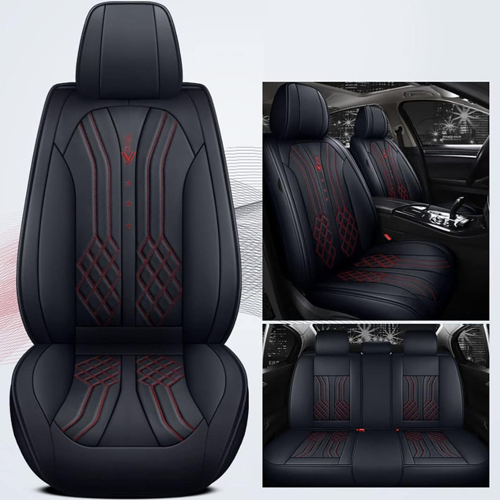 Black&Red 5 Seats Full Set Synthetic Leather Car Seat Cushion Protector A373042