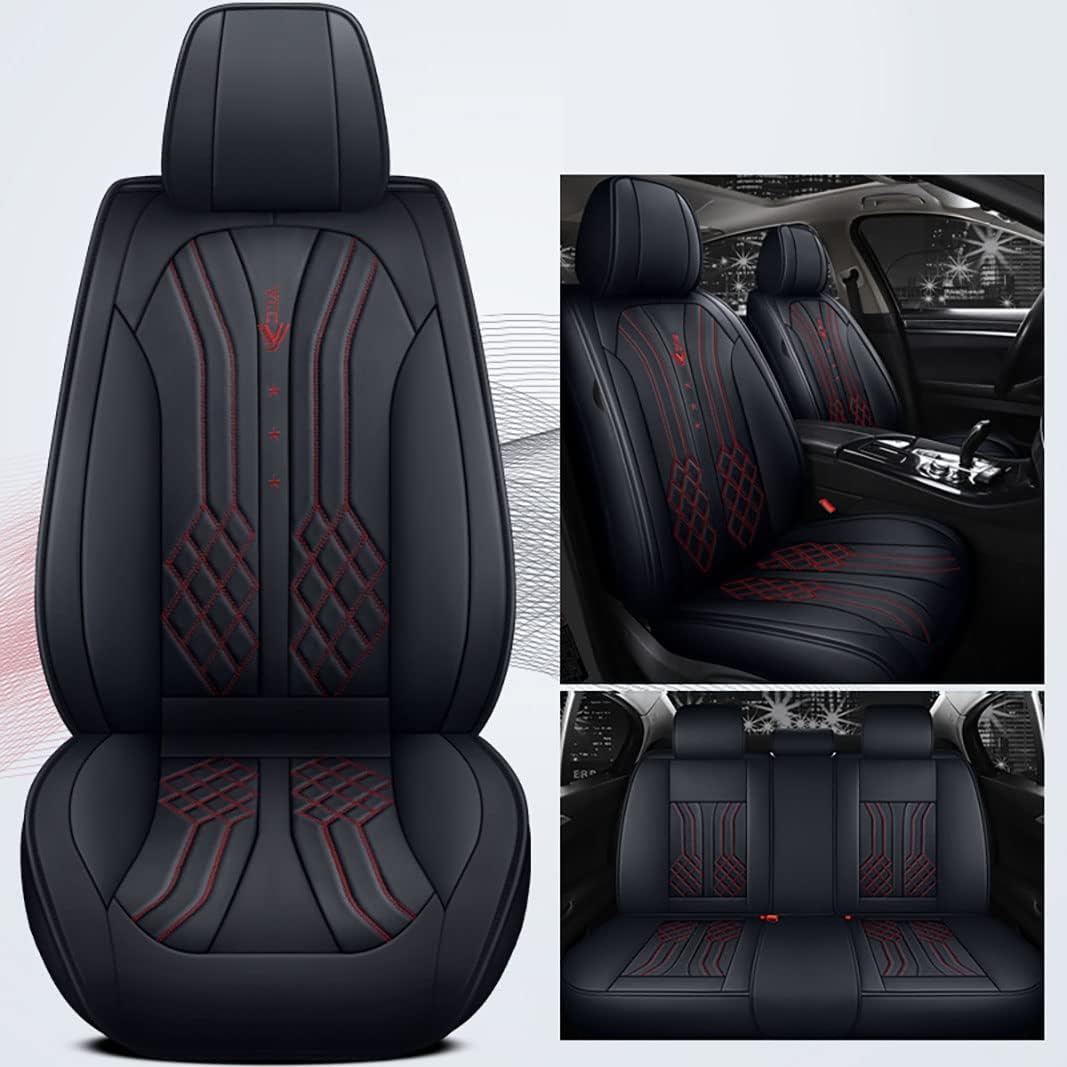 Black&Red 5 Seats Full Set Synthetic Leather Car Seat Cushion Protector A373042
