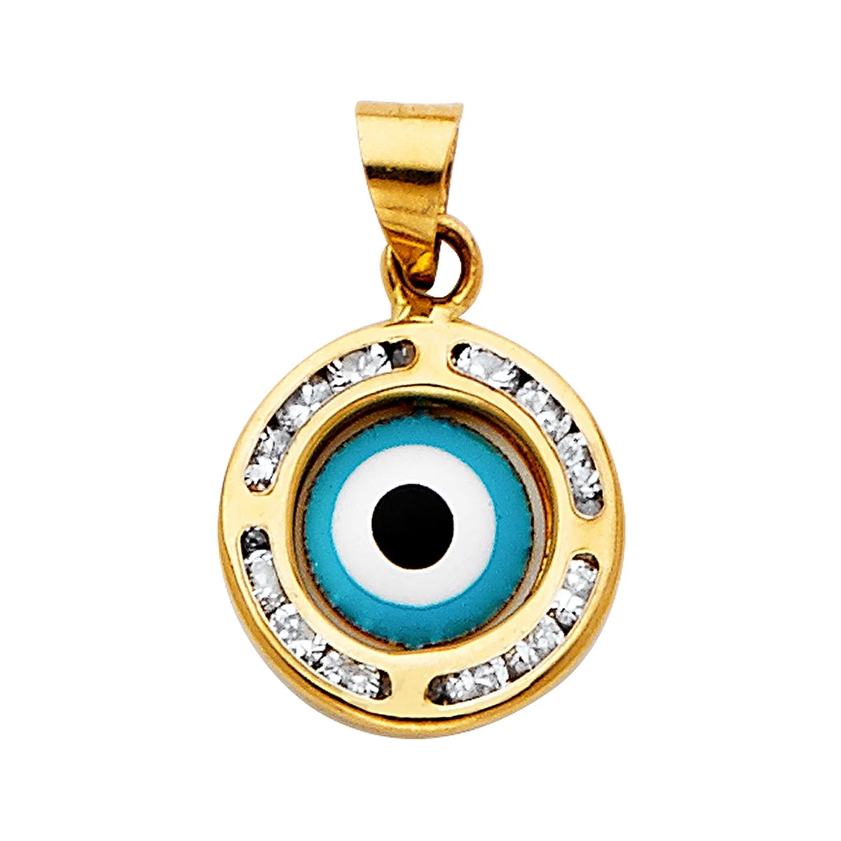 14K Tri Color Gold Cubic Zirconia Evil Eye Pendant 11 x 11 MM 0.6 grams B33912