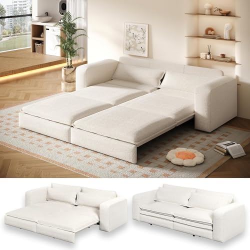 Blue 3 Seater Pull Out Sofa Bed with 2 Pillows Z893953