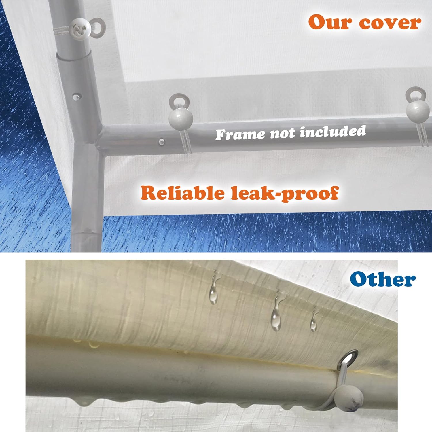 Carport Canopy Cover 12 x 20 Feet Replacement Tent Top Tarp with Ball Bungees C309479