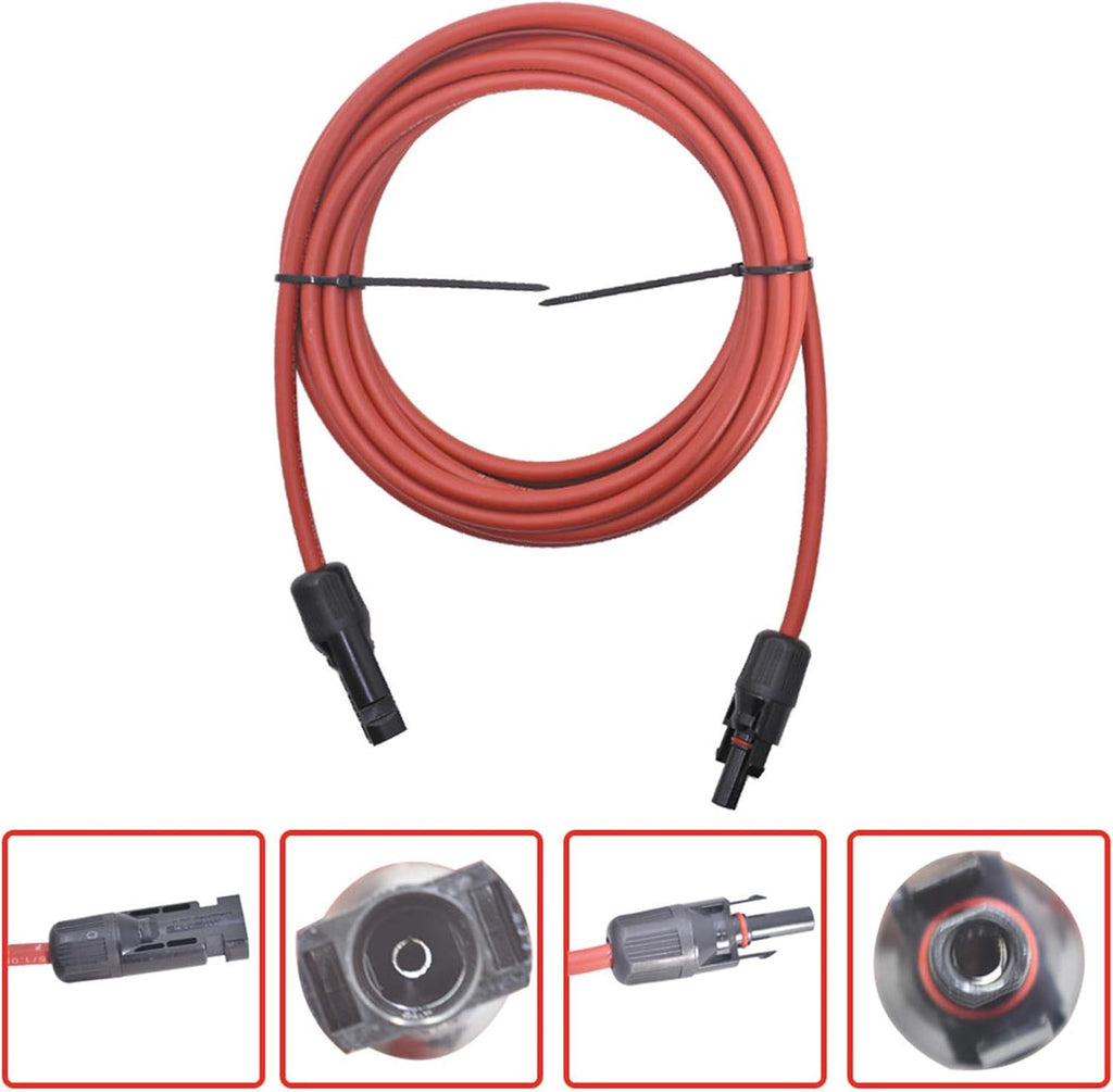 15FT 10AWG Black + Red 10 Gauge Solar Panel Extension Cable with Female and Male Connector, Pack of 2 Q53513
