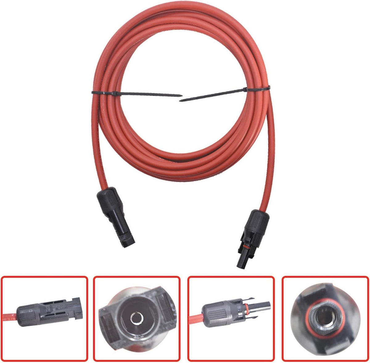 15FT 10AWG Black + Red 10 Gauge Solar Panel Extension Cable with Female and Male Connector, Pack of 2 Q53513