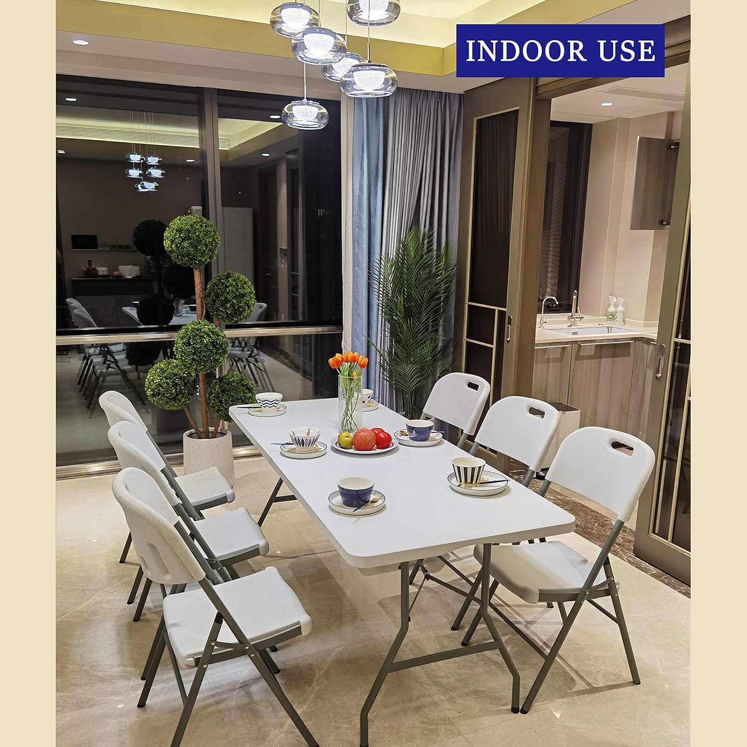 6ft Folding Table Plastic Portable Indoor Outdoor K271887