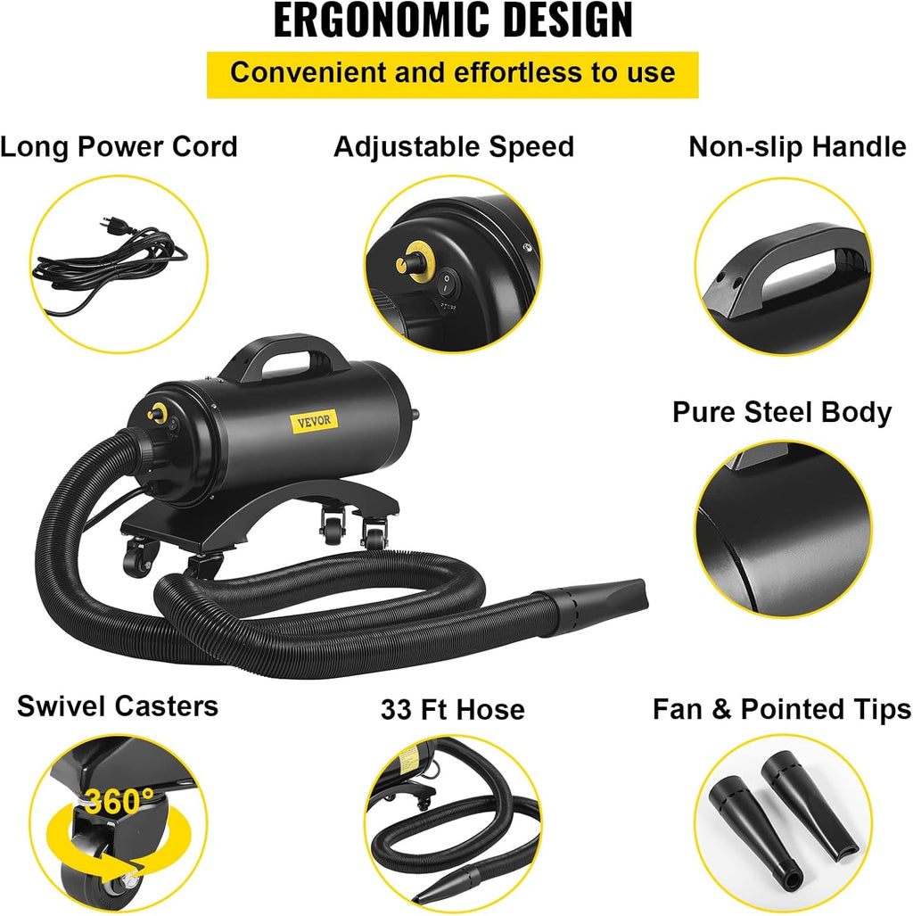8.0HP 320 CFM 110V Car Dryer Air Blower with Casters, 33 Ft Hose, 2 Nozzles R675