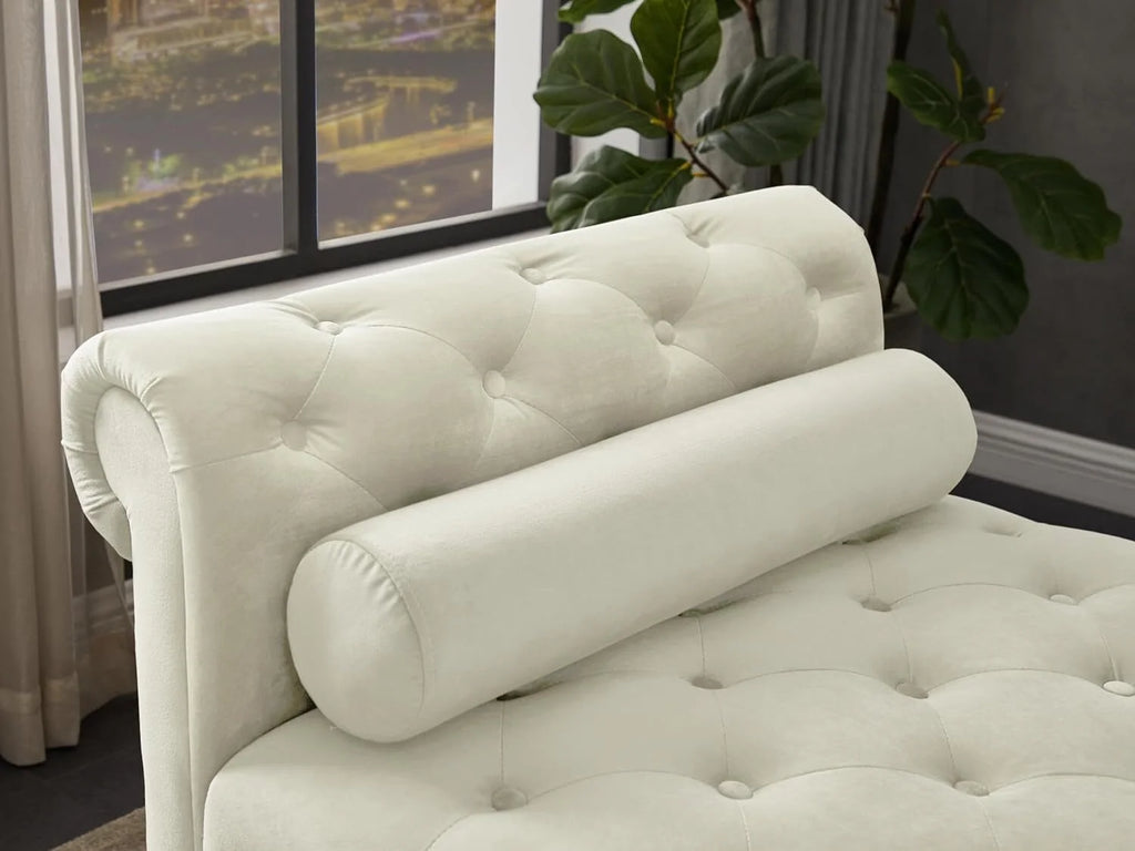 Ivory Velvet Upholstered Bench with 2 Pillows I2057