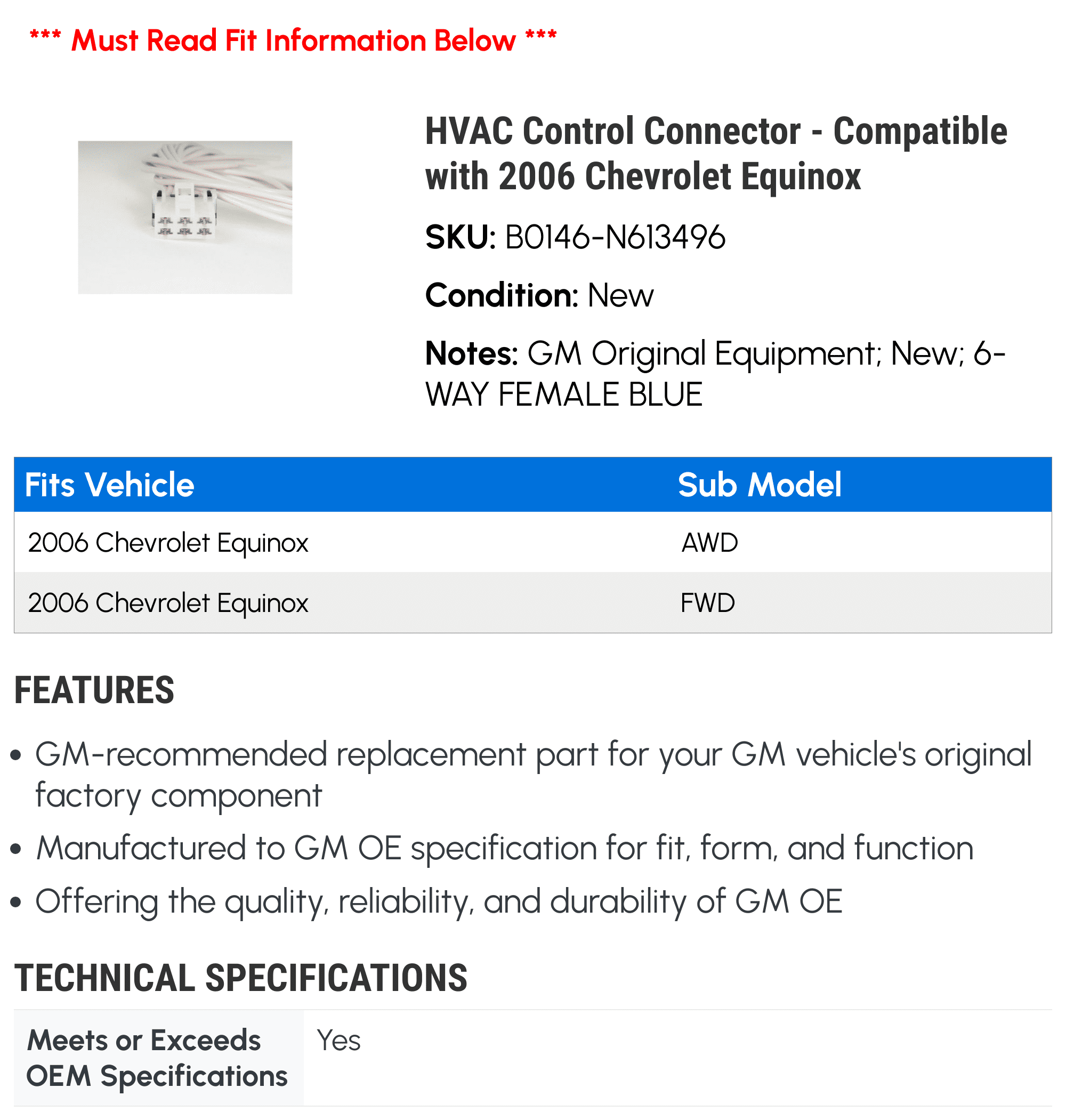HVAC Control Connector M632931