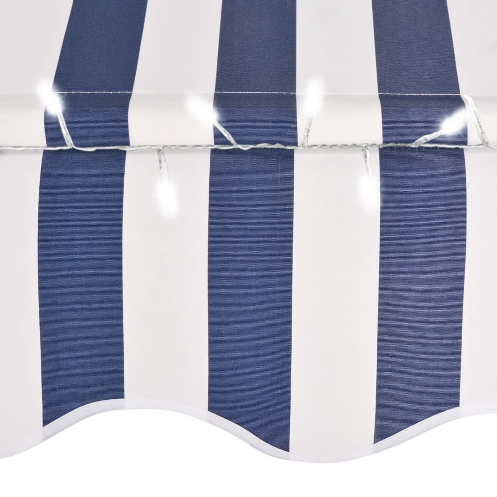 Manual Retractable Awning with LED Outdoor Door Canopy Sunshade Shelter Blue White 118.1 Inch F5695