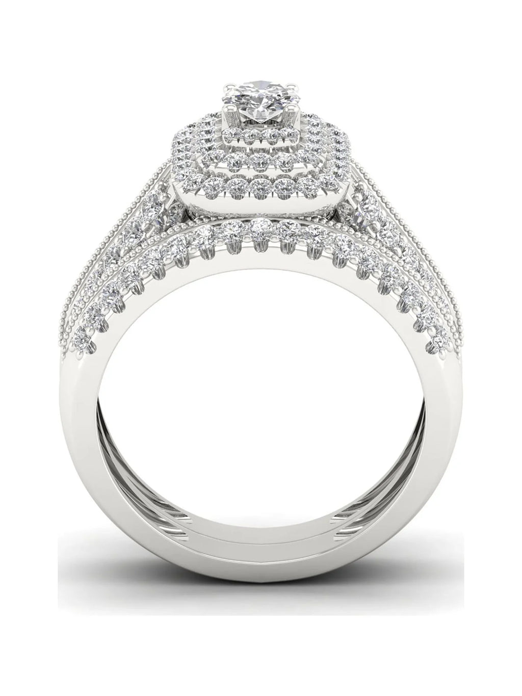 14K White Gold Diamond Halo Engagement Ring Set U395