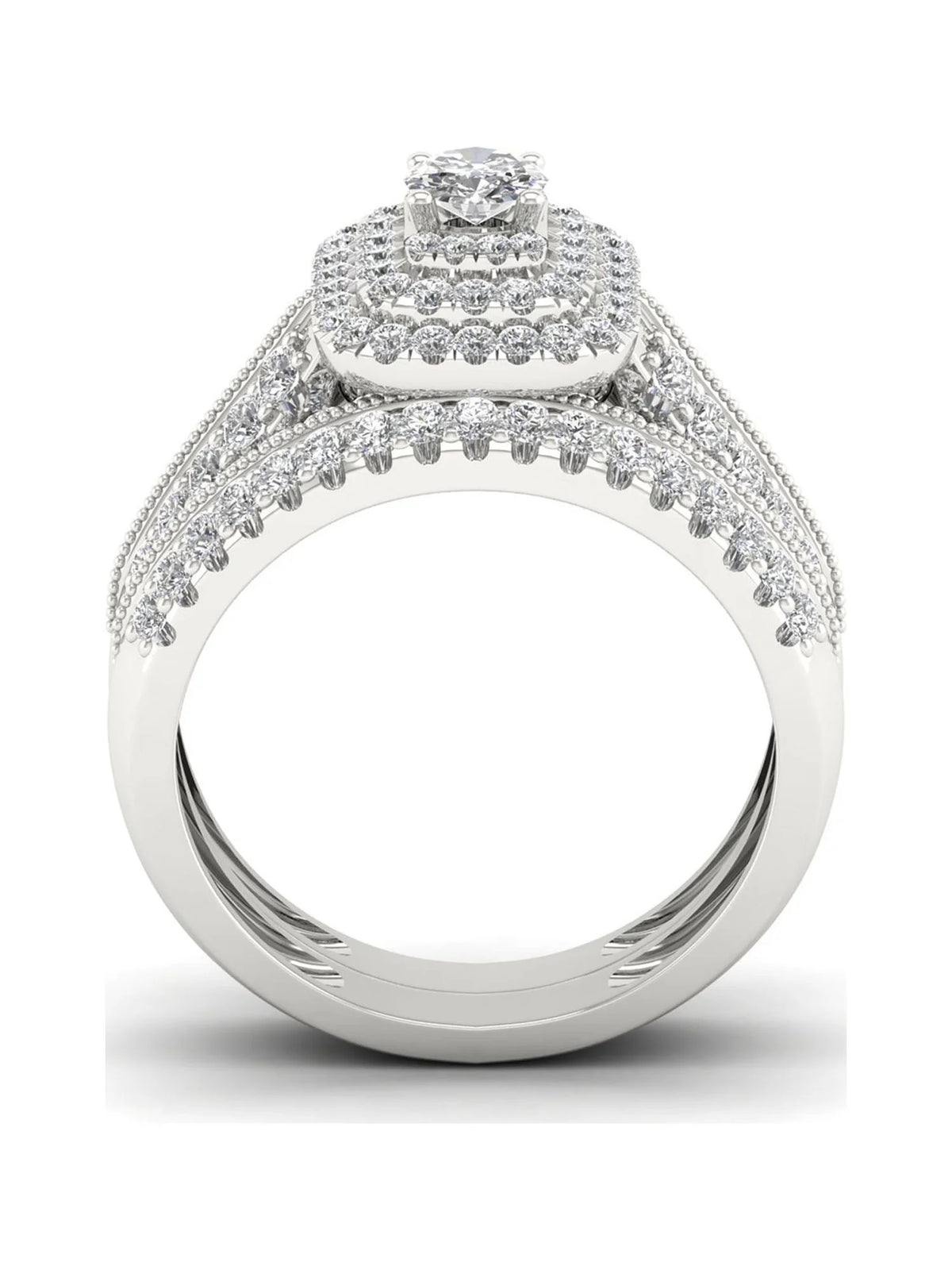 14K White Gold Diamond Halo Engagement Ring Set U395
