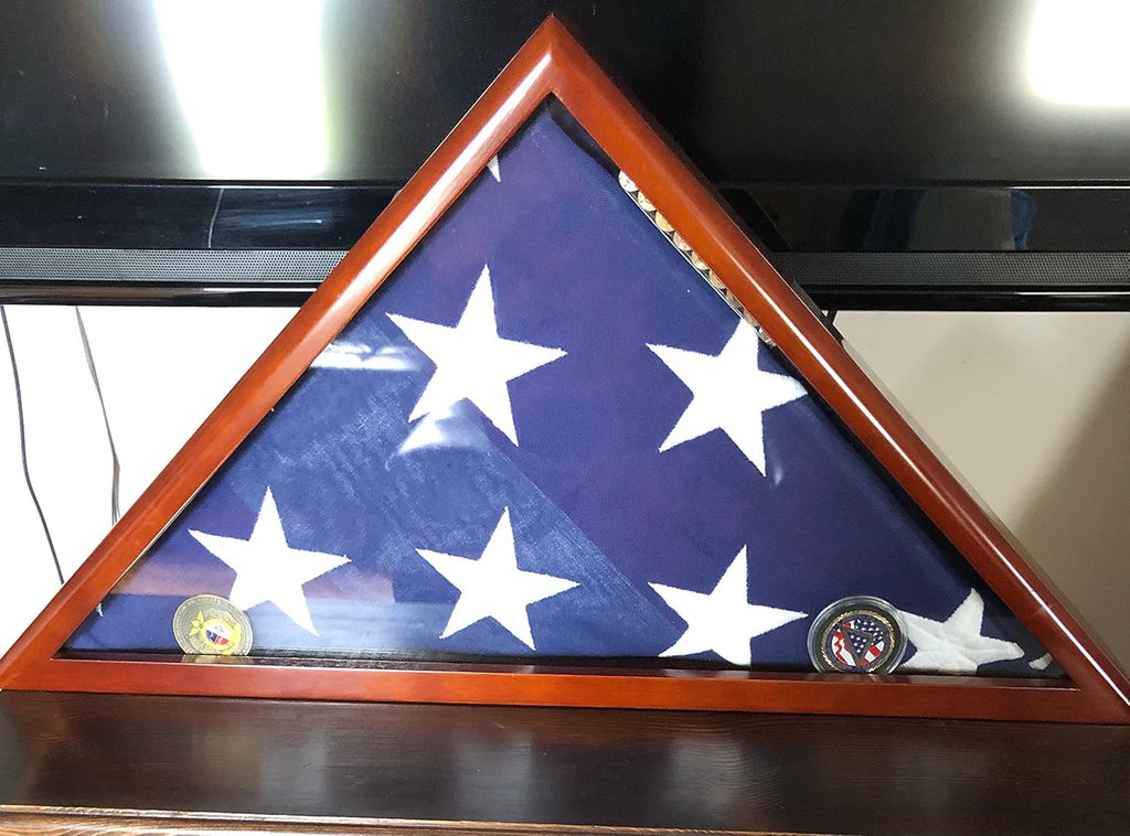 Solid Wood Memorial Flag Case Frame Display Case for 5x9.5' Flag Folded C58004