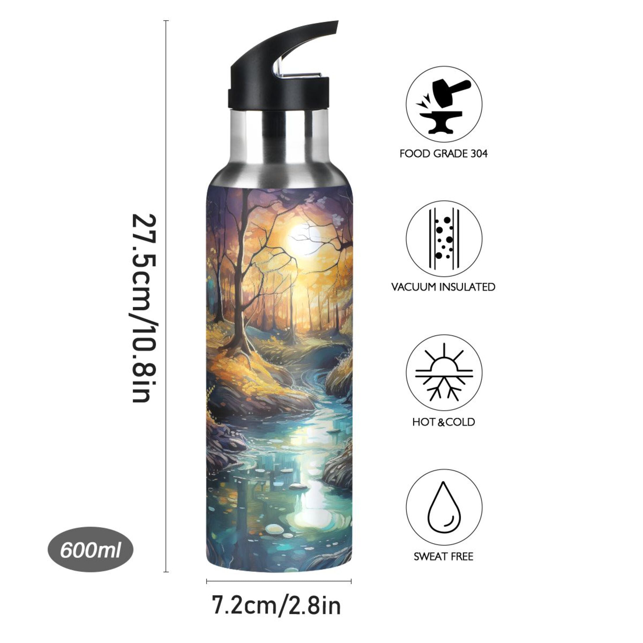 Stainless Steel Insulated Thermos Vacuum Flask Water Bottle with Straw Lid S5360