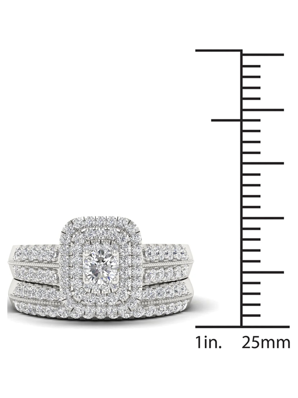14K White Gold Diamond Halo Engagement Ring Set U395