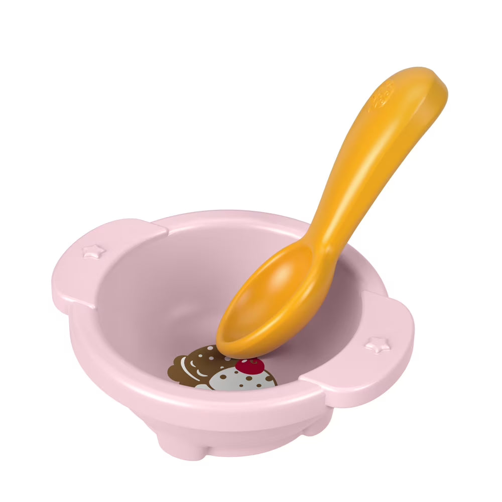 Pink Bowl with Ice Cream Print and Yellow Spoon L3783