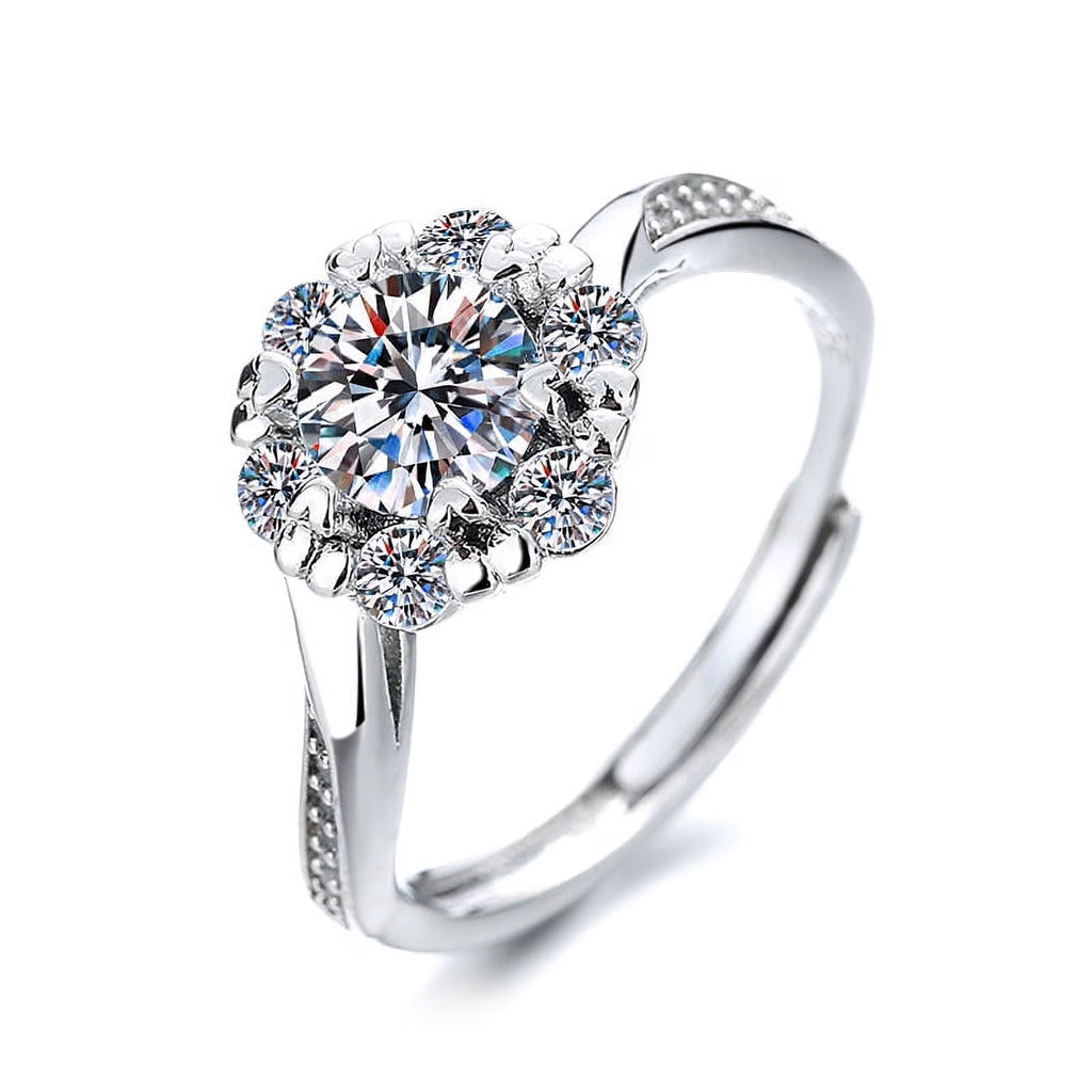 1 Carat Moissanite Adjustable Engagement Ring 925 Sterling Silver Solitaire Rings D454645